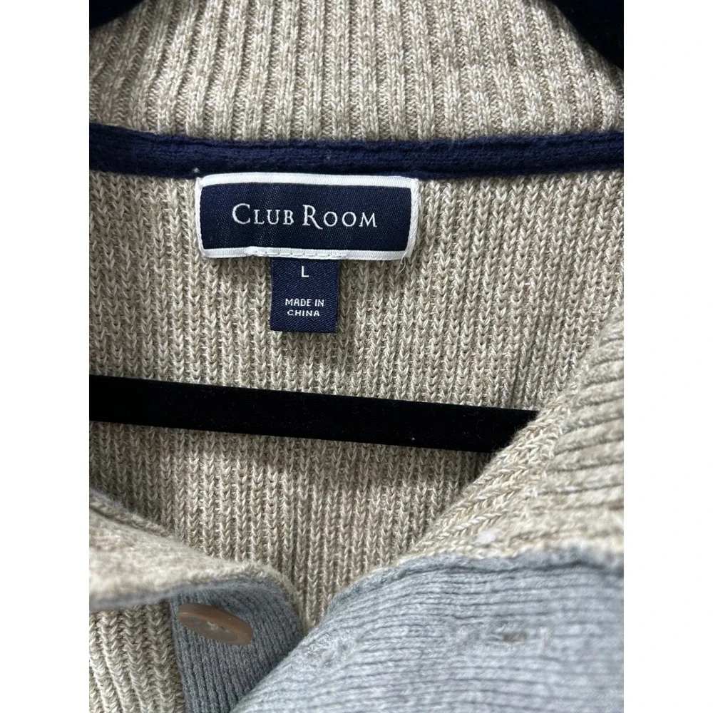 Club Room Mens Tan Marl 100% Cotton Quarter Button Mock Neck Sweater Large